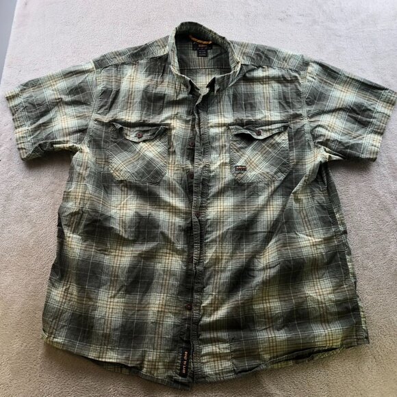 Ariat Mens Rebar Shirt Size XXL Casual Short Sleeve Plaid Button Up Green Pocket - Picture 13 of 14